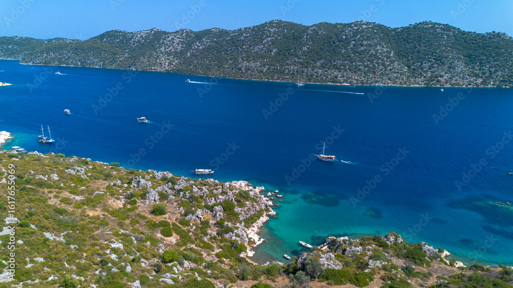 Fototapeta premium Aerial view with drone. Kalekoy - Simena - Kekova - Turkey.