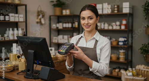 Friendly employee processing payment