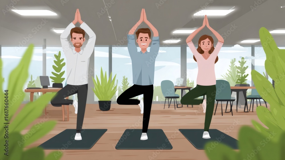 Obraz premium Office workers practicing yoga for relaxation