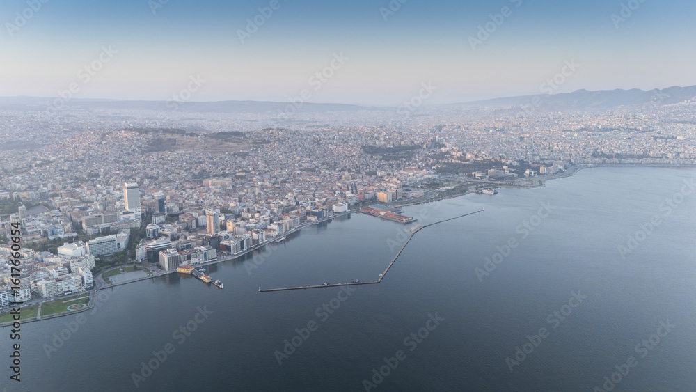 Fototapeta premium A magnificent morning view of Alsancak, izmir. Good morning izmir, Turkey. Aerial shot.