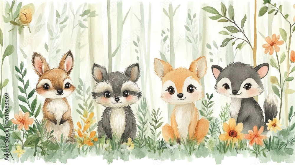 Naklejka premium Cute forest animals