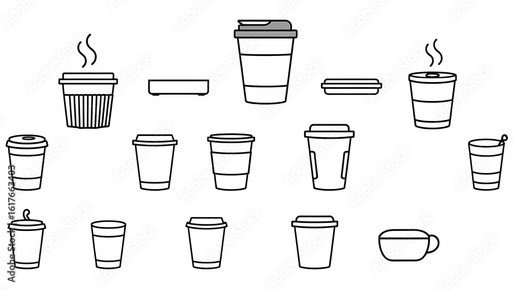 Obraz premium Collection of hand drawn coffee cups and lids