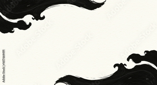 水墨画、波や雲に見える抽象的な和風背景素材