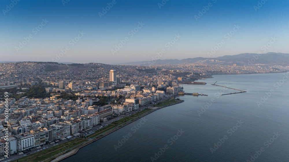 Obraz premium A magnificent morning view of Alsancak, izmir. Good morning izmir, Turkey. Aerial shot.