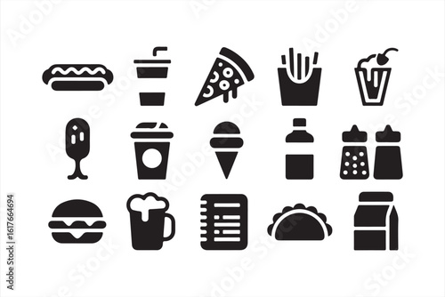 Fast Food Vector Icons Pack Including Drink, Fries, and More