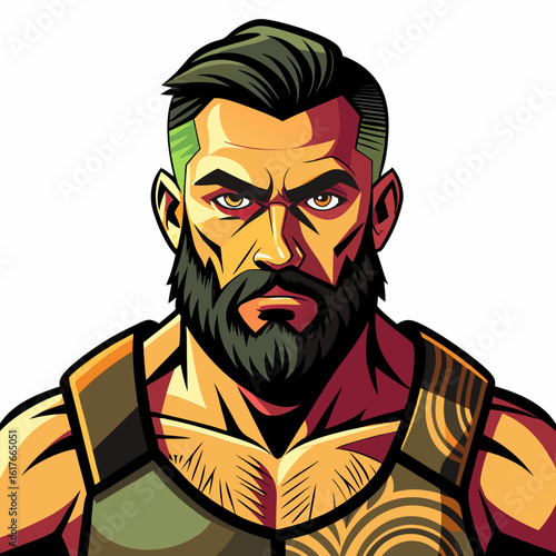 Vector pop art illustration of a brutal bearded 