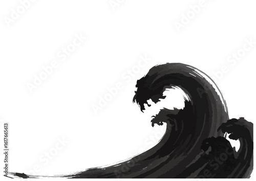 水墨画タッチの波のイラスト