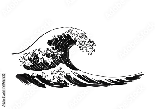 水墨画タッチの波のイラスト