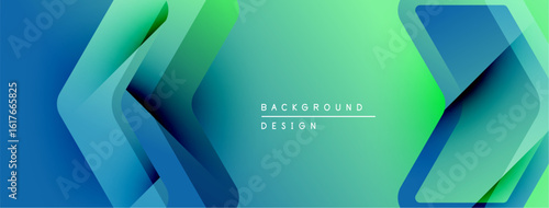 Abstract gradient background. Blue, green hues create dynamic arrow shapes. Modern design for banners, presentations. Minimalist aesthetic.