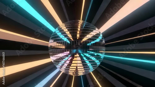 Spinning Disco Ball Animation with Radiating Neon Light Beams