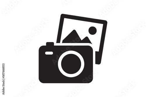 Camera and photo snapshot silhouette vector art illustration on white background