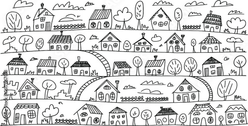 Doodle Town Map with Buildings and Roads