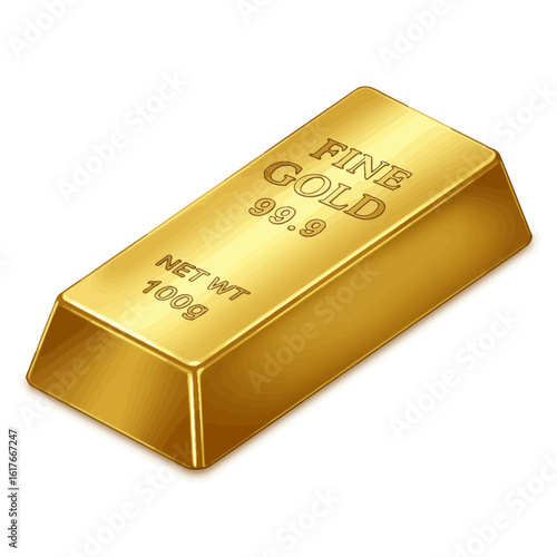 A digitally rendered illustration of a shiny gold bar, representing wealth, investment, and financial success, isolated on a clean white background.