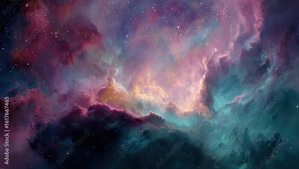 Fototapeta premium Cosmic Nebula Celestial Cloudscape, Space Exploration, Background for Science Fiction