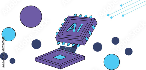 AI chip microprocessor illustration with purple and blue design elements