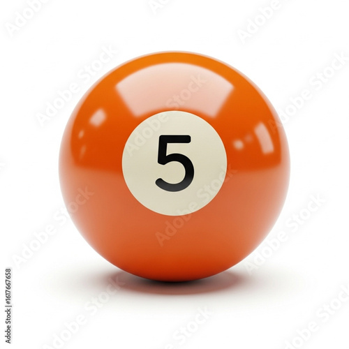 An orange pool ball with the number five prominently displayed.