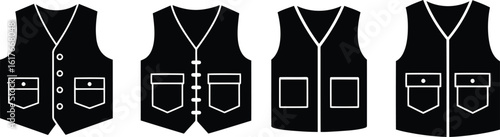 Vest Pocket Silhouette Icon Vector Set - Apparel Details