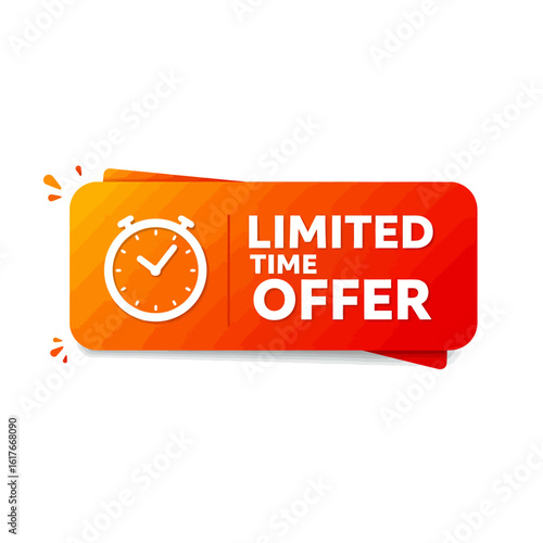 A vibrant orange and red banner displays a limited-time offer with a clock icon, perfect for marketing promotions and sales events, isolated on a white background.