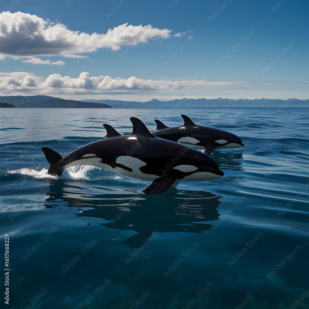 Fototapeta premium Whale jumping in the sea , Bigg's orca whale in the sea