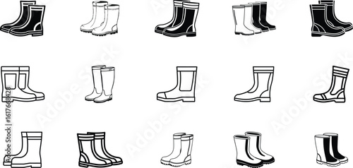 Collection of rubber boots in different styles silhouette