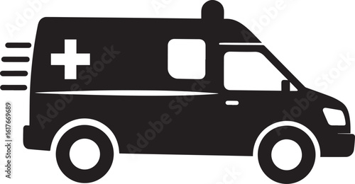 Ambulance Rushing Silhouette in Black | Emergency Vehicle Icon