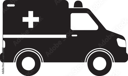 Ambulance Rushing Silhouette in Black | Emergency Vehicle Icon