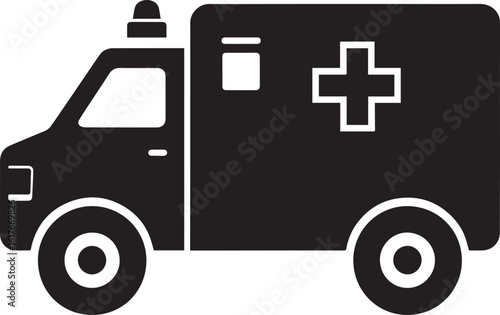 Ambulance Rushing Silhouette in Black | Emergency Vehicle Icon