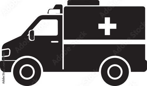 Ambulance Rushing Silhouette in Black | Emergency Vehicle Icon
