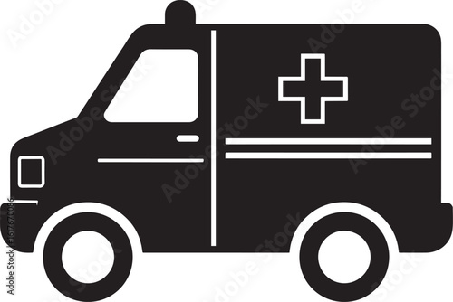 Ambulance Rushing Silhouette in Black | Emergency Vehicle Icon