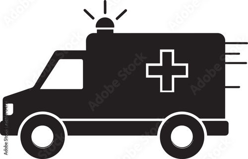 Ambulance Rushing Silhouette in Black | Emergency Vehicle Icon
