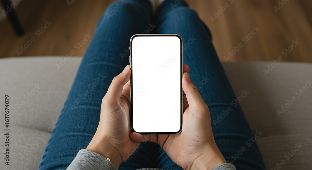 Casual use: person holding a smartphone with a blank display, focus on interaction.
Casual use: person holding a smartphone with a blank display, focus on interaction.