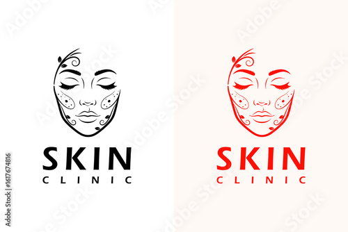 woman's face with botanical elements illustration, icon, vector logo for skin specialist, skincare, dermatologist, cosmetics brand, makeup, anti aging, acne, skin clinic, and more