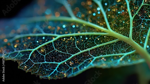Intricate Leaf Vein Structure with Illuminated Details