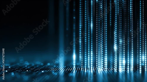 
Blue digital background with data technology, code, and information in a dark blue color. Abstract futuristic banner for the presentation of technological products or as wallpaper.