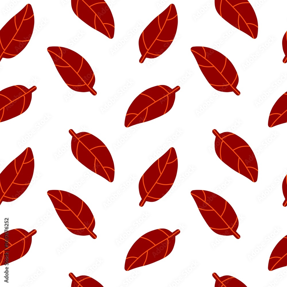 Obraz premium Seamless pattern of vibrant red leaves on a white background, perfect for autumn themes, nature designs, or festive fall decor