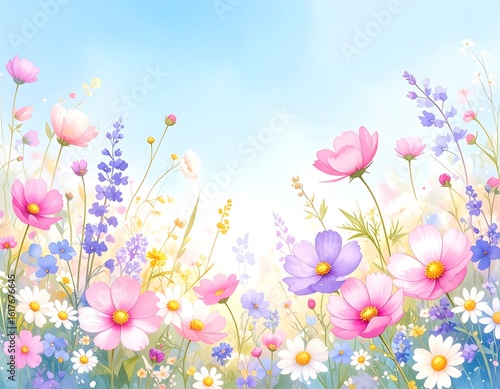 Fototapeta Naklejka Na Ścianę i Meble -  Colorful field of flowers under a vibrant sky