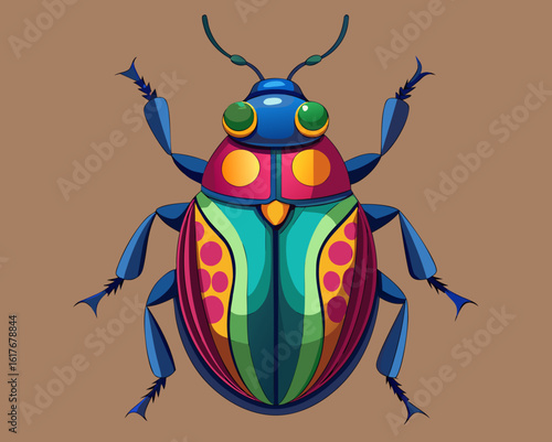 Vibrant cartoon beetle with colorful patterned wings