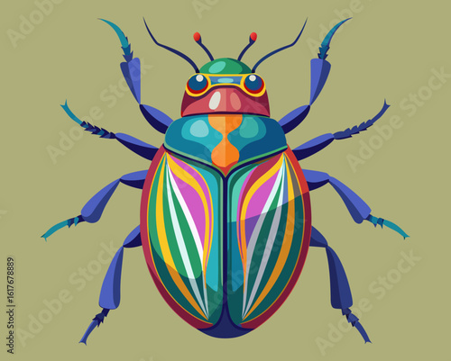 Vibrant stylized beetle with colorful elytra and sunglasses