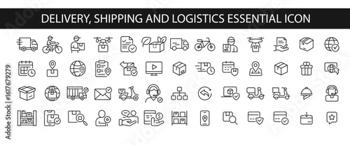 Delivery, shipping and logistics essential icon. thin line editable stroke