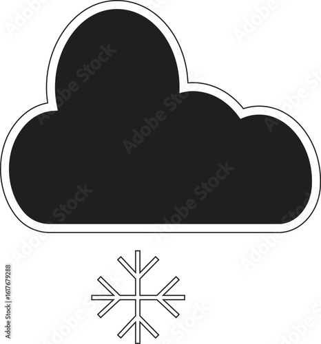 Cloud with small snowflake icon representing light snowfall or chilly weather symbol with transparent background