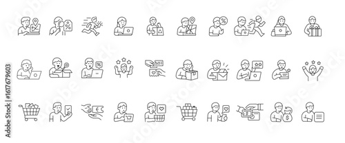 Online shopping icon set  thin line editable stroke for shopping , ratting 