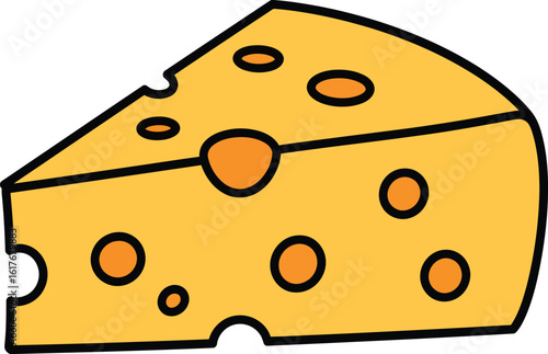 A cartoon illustration of a yellow cheese wedge isolated on white background, representing dairy and food