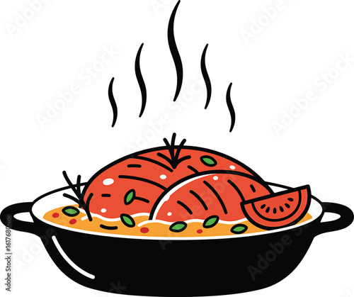 A bowl of steaming tomato soup with fresh herbs and a slice of tomato, perfect for a cozy and comforting meal