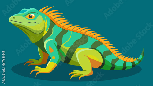 Stylized green and orange iguana illustration