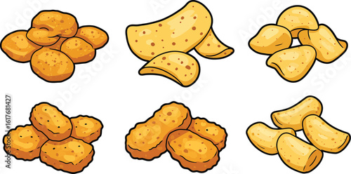 A variety of potato chips isolated on white background are a popular snack for parties and gatherings