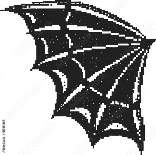 Pixel art bat wing illustration stylized gothic fantasy accessory with sharp points and dark shading, retro 8 bit design