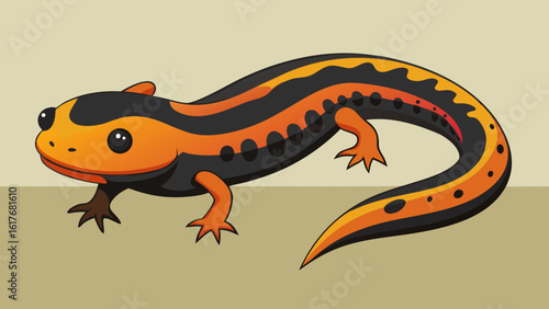 Cartoon newt with orange and black stripes