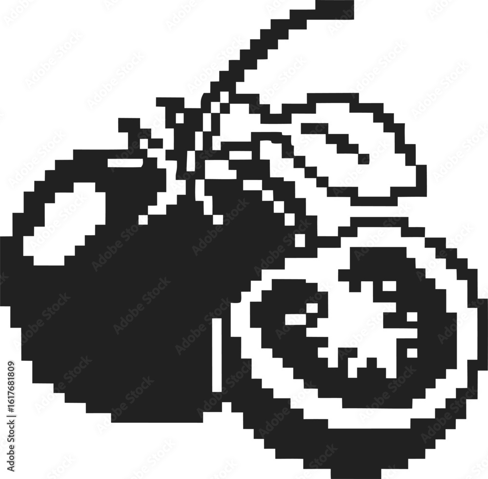 Fototapeta premium pixel art tomato illustration with whole and halved fruit minimalist black and white retro food image with leaves and stem