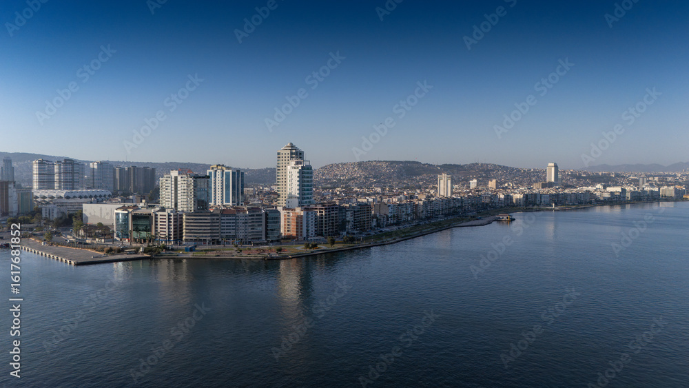 Naklejka premium A magnificent morning view of Alsancak, izmir. Good morning izmir, Turkey. Aerial shot.