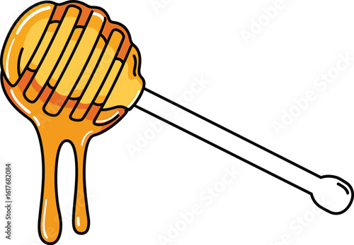 A honey dipper with dripping honey, isolated on white background